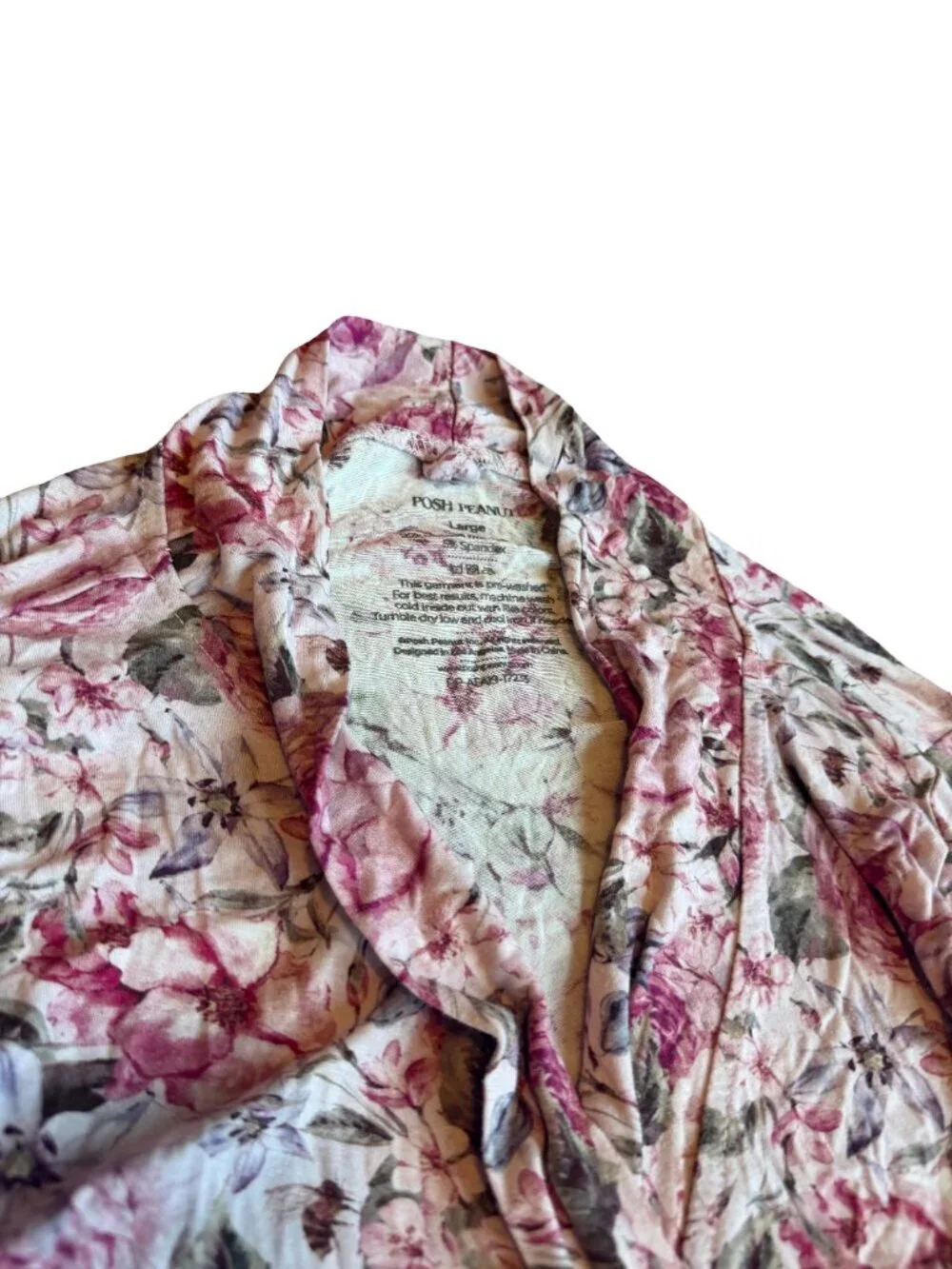 Posh Peanut Rose Print Robe Bumblebee Tie Waist Stretch Maternity Nursing Large